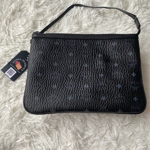 MCM Liz Pochette Black Grey Visetos Logo Monogram Print - Picture 4 of 16